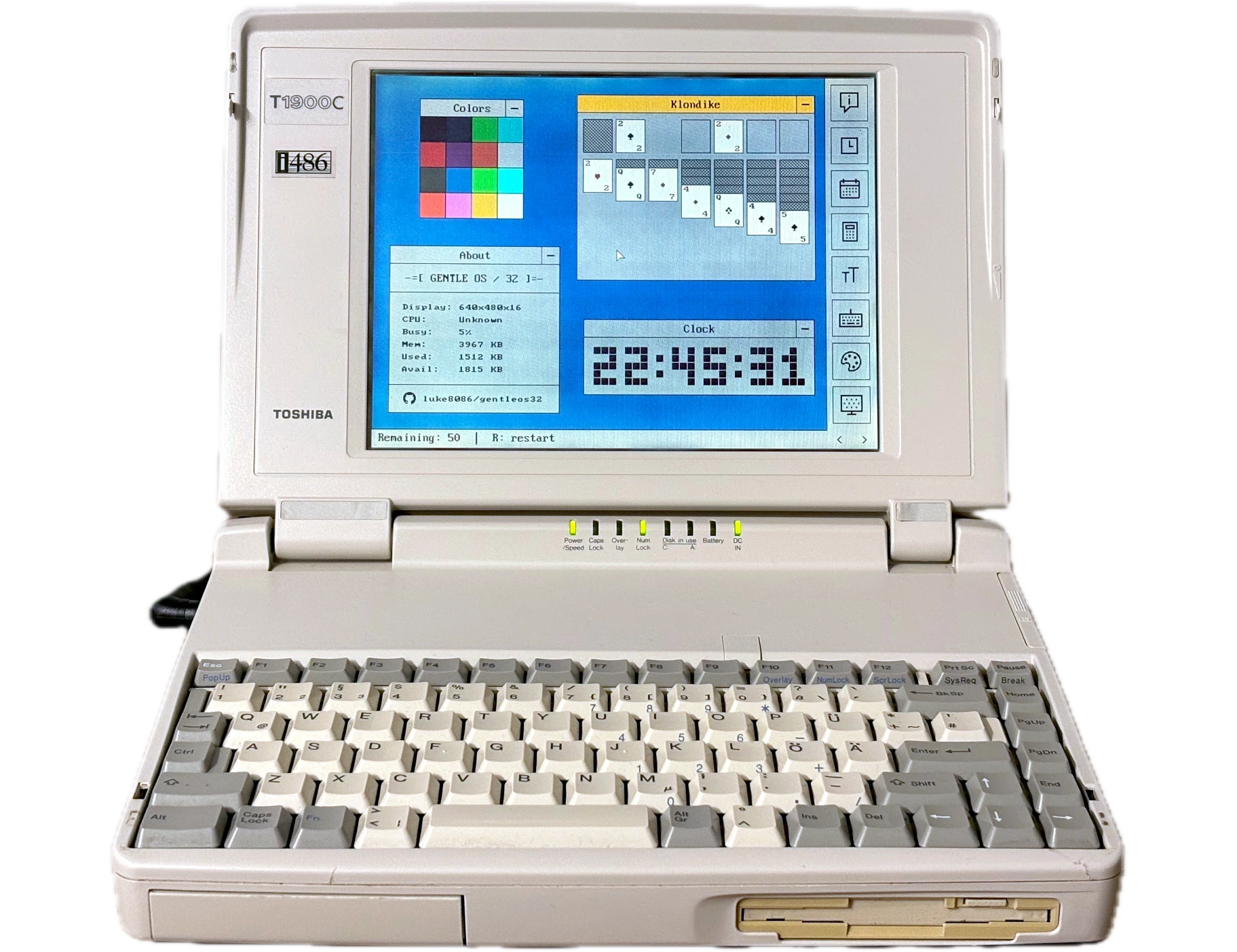 Photo of GentleOS/32 on Toshiba T1900C