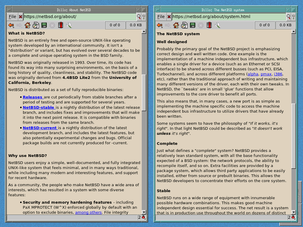 NetBSD running Dillo browser